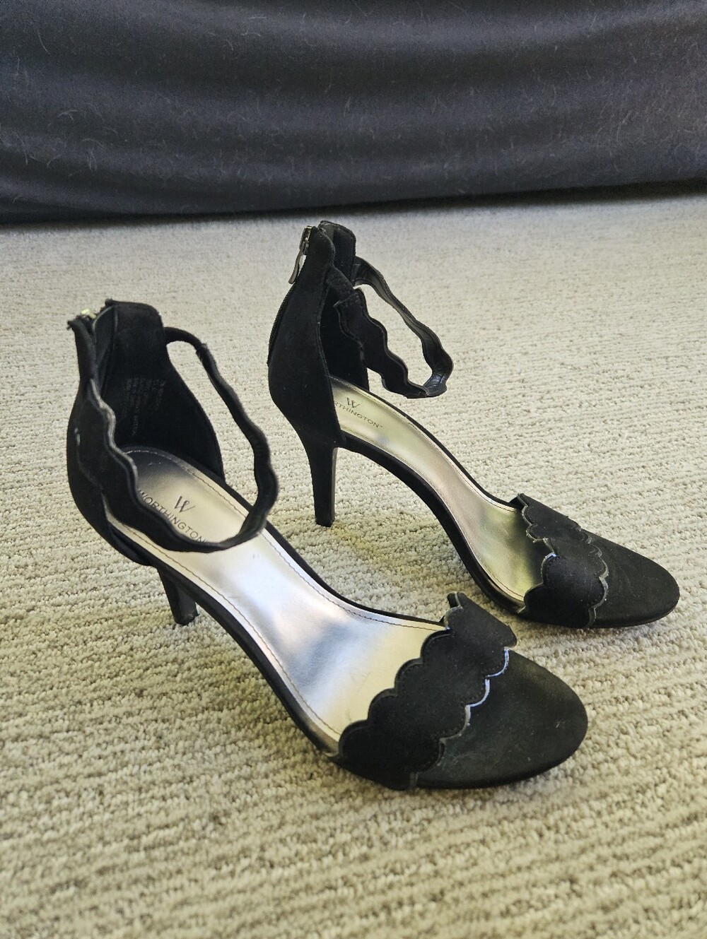 Worthington Black Scalloped Ankle-Strap Heels with Back Zip